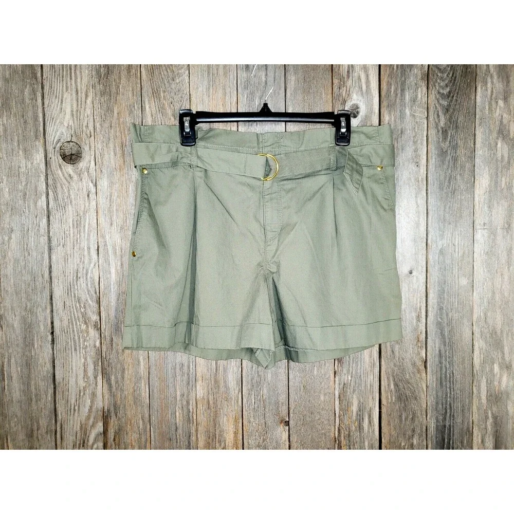 NEW Loft 12 Womens‎ Green Shorts Pleated Cuffed Preppy Cottage Y2K Earthy Casual
